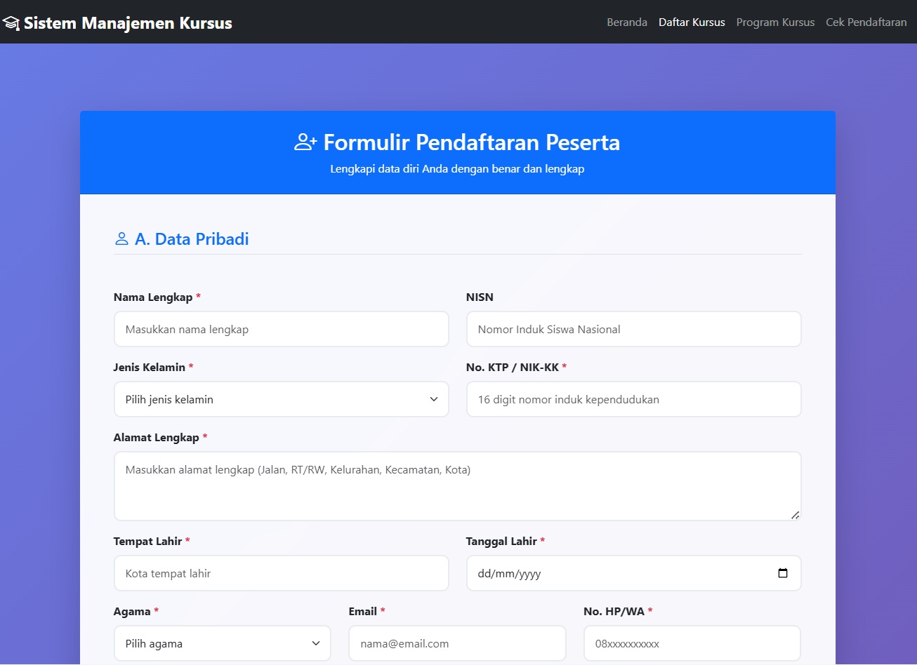 Aplikasi Sistem Manajemen Kursus
